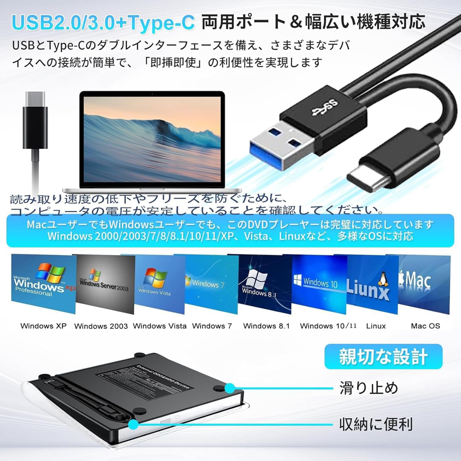 Amazon.co.jp: CD DVDドライブ 外付けDVDドライブ 高速処理